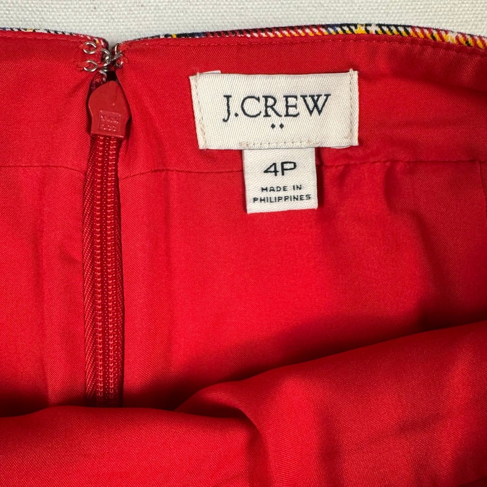 J.Crew Pencil Skirt Women 4P Red Plaid Tartan Cotton Blend Stretch - Picture 4 of 9